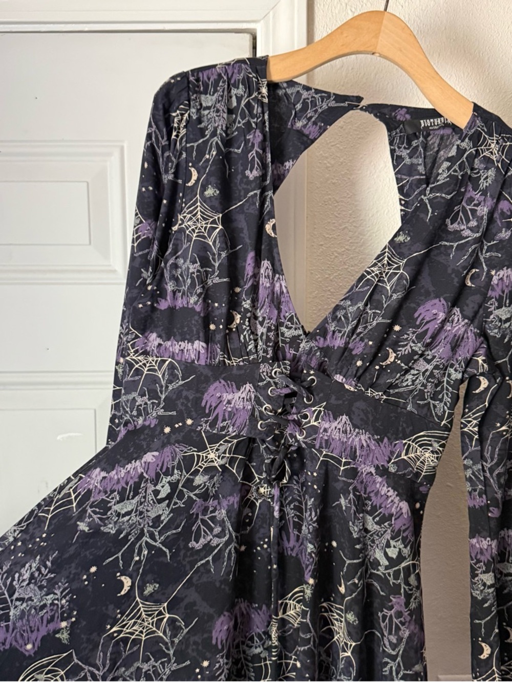 DISTURBIA black purple spider web moon goth corset cutout keyhole mini dress - Picture 4 of 9